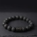 Buddha Stones Lava Rock Ebony Wood Tiger Eye Support Healing Bracelet Bracelet BS Lava Rock&Ebony Wood 20cm