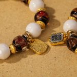 Buddha Stones Tibetan Zakiram Goddess of Wealth Charm Liuli Glass Incense Ash Porcelain Bead Protection Bracelet Bracelet BS 9