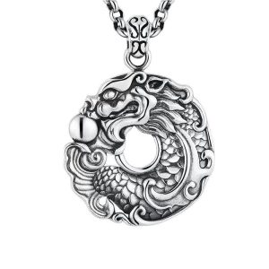 Buddha Stones Koi Fish Dragon Peace Buckle Wealth Necklace Pendant Necklaces & Pendants BS Koi Fish Dragon