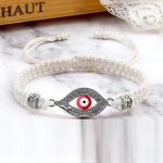 Buddha Stones Evil Eye Keep Away Evil Spirits String Bracelet Bracelet BS White Red Evil Eye Silver Border