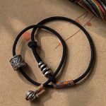 Buddha Stones Tibetan Om Mani Padme Hum Carved Amulet Double Wrap Bracelet Bracelet BS 13