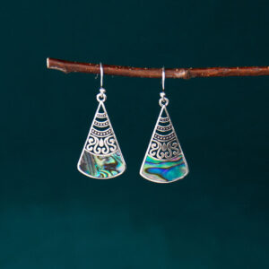 Buddha Stones Copper Tridacna Stone Hollow Pattern Blessing Drop Earrings 1