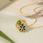 Buddha Stones 925 Sterling Silver Four Leaf Clover Flower Hetian Cyan Jade Pearl Healing Necklace Pendant Bracelet Earrings Set Bracelet Necklaces & Pendants BS 3