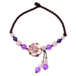 Buddha Stones Natural Amethyst Rose Quartz Crystal Charm Lucky Healing Anklet Anklet BS 6