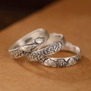 Buddha Stones 999 Sterling Silver Lotus Peony Flower Enlightenment Ring Ring BS main