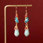 Buddha Stones Magnolia Flower Jade Pattern Luck Prosperity Drop Dangle Earrings Earrings BS Jade(Prosperity♥Abundance)