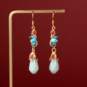 Buddha Stones Magnolia Flower Jade Pattern Luck Prosperity Drop Dangle Earrings Earrings BS Jade(Prosperity♥Abundance)