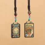Buddha Stones Tibet God of Wealth Thangka Ebony Peace Necklace Pendant Necklaces & Pendants BS 1
