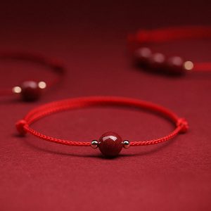 Buddha Stones Natural Lucky Cinnabar Bead Blessing String Bracelet Anklet Bracelet BS One Cinnabar Bead Red Anklet(Anklet Circumference 21-27cm)