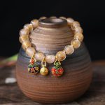 Buddha Stones Gold Swallowing Beast Family Charm Gold Silver Foil Liuli Glass Bead Blessings Bracelet Bracelet BS Pink Gold 10mm(18 Beads)
