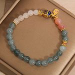 Buddha Stones Jade Yanyuan Agate White Jade Koi Fish Scripture Charm Luck Bracelet Bracelet BS 2