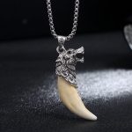 Buddha Stones Imitation Wolf Tooth Titanium Steel Balance Necklace Pendant Necklaces & Pendants BS Wolf Howling&Imitation Wolf Tooth