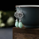 Buddha Stones Magnolia Flower Jade Water Drop Prosperity Dangle Earrings Earrings BS Jade(Prosperity♥Abundance)