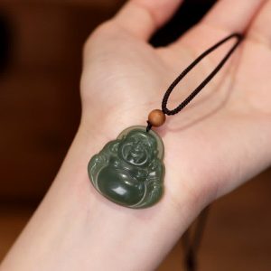 Buddha Stones Laughing Buddha Hetian Jade Healing Calm Necklace String Pendant Necklaces & Pendants BS Jade (Prosperity ♥ Abundance)