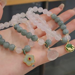 Buddha Stones White Agate Jade Lotus Flower Peace Buckle Protection Bracelet Bracelet BS main