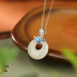 Buddha Stones 925 Sterling Silver Plated Gold Year of the Dragon Hetian Jade Peace Buckle Copper Coin Abundance Necklace Pendant Necklaces & Pendants BS 8