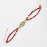 Buddha Stones 925 Sterling Silver Plated Gold Natural Red Agate Lotus Jade Calm Double Layer Bracelet Bracelet BS 1