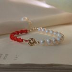 Buddha Stones 14K Gold Plated Pearl Bead Luck Protection Braid Red String Bracelet Bracelet BS 19