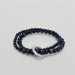 Buddha Stones 999 Sterling Silver Black Obsidian Fulfillment Strength Double Layer Bracelet Bracelet BS Black Obsidian(Wrist Circumference 14-16cm)