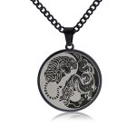 Buddha Stones Tiger Dragon Titanium Steel Chain Necklace Harmony Pendant Necklaces & Pendants BS Black