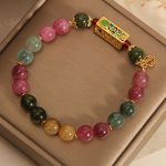Buddha Stones Colorful Tourmaline Positive Fu Character Charm Bracelet Bracelet BS 2