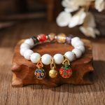 Buddha Stones Gold Swallowing Beast Family Charm Liuli Glass Colorful Porcelain Bead Luck Bracelet Bracelet BS Gold Swallowing Beast Family&Multicolored Gold Silver Foil Bead