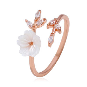 Buddha Stones Plum Blossom Leaf Pattern Copper Luck Ring Ring BS Rose Gold