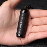 Buddha Stones Natural Black Obsidian Heart Sutra Purification Necklace Pendant Necklaces & Pendants BS 8