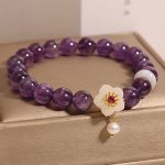 Buddha Stones Natural Amethyst White Agate Pearl Charm Balance Bracelet Bracelet BS 1