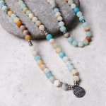Buddha Stones Tibetan Amazonite Stone Blessing Lotus Mala Mala Bracelet BS 1