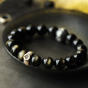 Buddha Stones Chinese Zodiac Natal Buddha Obsidian Purification Bracelet Bracelet BS 10mm Dog/Pig