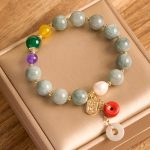 Buddha Stones Jade Red Agate Peace Buckle Charm Confidence Bracelet 2