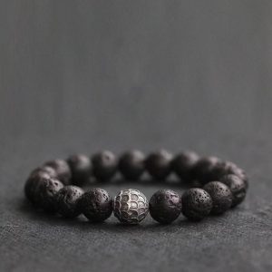 Buddha Stones Lava Rock Fish Scales Bead Healing Bracelet Bracelet BS 12mm(Wrist Circumference 14-16cm)