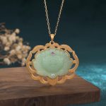 Buddha Stones Natural Jade Lotus Harmony Necklace Pendant Necklaces & Pendants BS 40*40mm