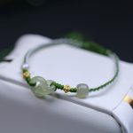 Buddha Stones 925 Sterling Silver Hetian Jade Double Peace Buckle Luck Braided Bracelet Bracelet BS Hetian Jade&Copper Plated Gold