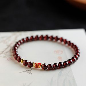 Buddha Stones 999 Gold Koi Fish Natural Garnet Protection Bracelet Bracelet BS 5mm-Garnet&Gold Koi Fish 17cm