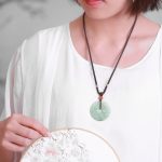 Buddha Stones Round Jade Peace Buckle Peony Flower Abundance Necklace Pendant Necklaces & Pendants BS 3