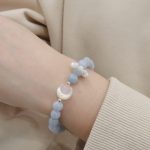 Buddha Stones 925 Sterling Silver Natural Amethyst Aquamarine Pink Crystal Cat's Eye Healing Crescent Moon Bracelet Bracelet BS 10