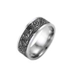 Buddha Stones Vintage Wave Auspicious Clouds Engraved Pattern Titanium Steel Balance Ring Ring BS 4
