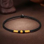 Buddha Stones 999 Gold Beads Luck King Kong Knot Handmade Braided Protection Bracelet Bracelet BS A Gold Bead Black Rope 24cm