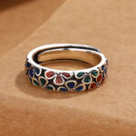 Buddha Stones Colorful Plum Blossoms Design Healing Copper Adjustable Ring Ring BS 1