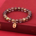 Buddha Stones Tibetan Incense Ash Liuli Glass Bead Lucky Fortune Fu Character Charm Bracelet Bracelet BS Purple Liuli Glass Bead(Wrist Circumference 14-15cm)