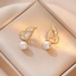 Buddha Stones Tridacna Stone Pearl Bead Butterfly Healing Necklace Pendant Earrings Set Bracelet Necklaces & Pendants BS Earrings