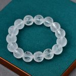 Buddha Stones Tibet White Crystal Black Onyx Om Mani Padme Hum Meditation Bracelet Bracelet BS Frosted White Crystal(Synthetic) 14mm
