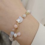 Buddha Stones Natural Strawberry Quartz Morganite Tridacna Stone Cat Love Bracelet Bracelet BS 6