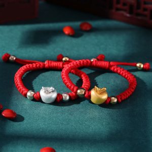 Buddha Stones 999 Sterling Silver Apple Red Multicolored Rope Luck Protection Handcrafted Kids Bracelet Bracelet BS main