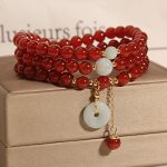 Buddha Stones Natural Red Agate Jade Peace Buckle Calm Triple Wrap Bracelet Bracelet BS 2