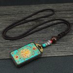 Buddha Stones Tibet God Of Wealth Money Tree Golden Phoenix Thangka Ebony Peace Necklace Pendant Necklaces & Pendants BS God Of Wealth