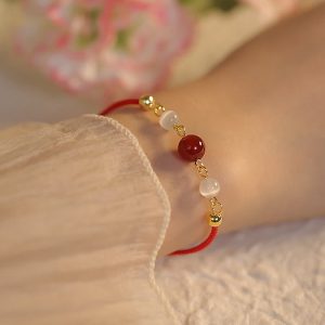 Buddha Stones Red Agate Cat Eye Braided String Confidence Bracelet Bracelet BS Red Agate&Red String(Bracelet Size 15+5cm)