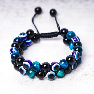 Buddha Stones Evil Eye Hematite Tiger Eye Protection Beaded Bracelet Bracelet BS Blue Tiger Eye&Evil Eye